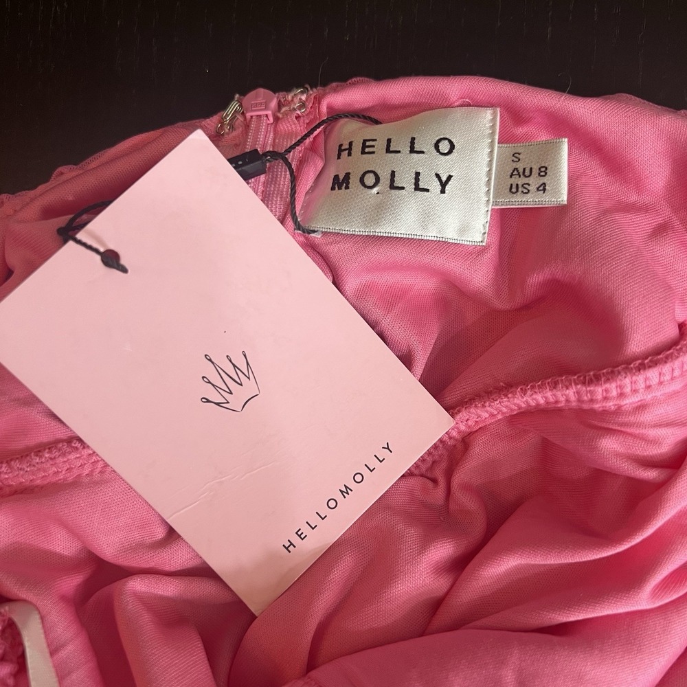 HELLO MOLLY Let's Celebrate Mini Dress Size S 4 Pink Ruched Bodycon Barbie NEW - Picture 7 of 13